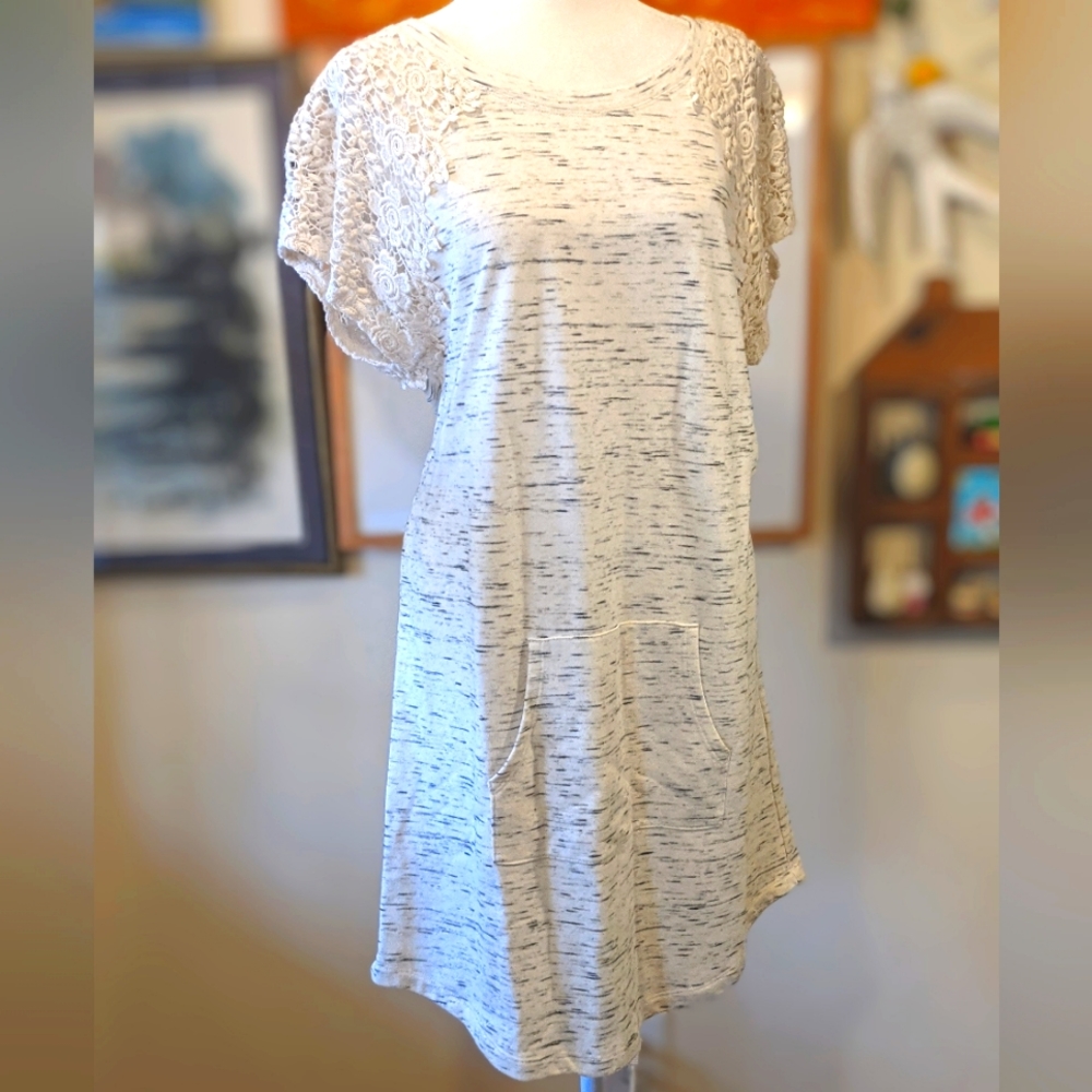 Cynthia Rowley Knit Shirt Dress Crochet Sleeves Pocket Women's Large